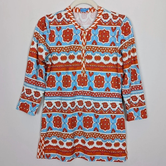 J. McLaughlin for Dillards S Colorful Batik Printed Tunic Henley Catalina Cloth - Picture 1 of 8